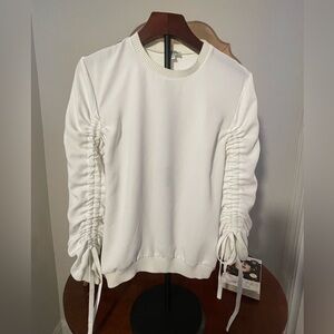 Kenzo White Ruched Sleeve Crepe Top with Band Sporty Street Style 🐯